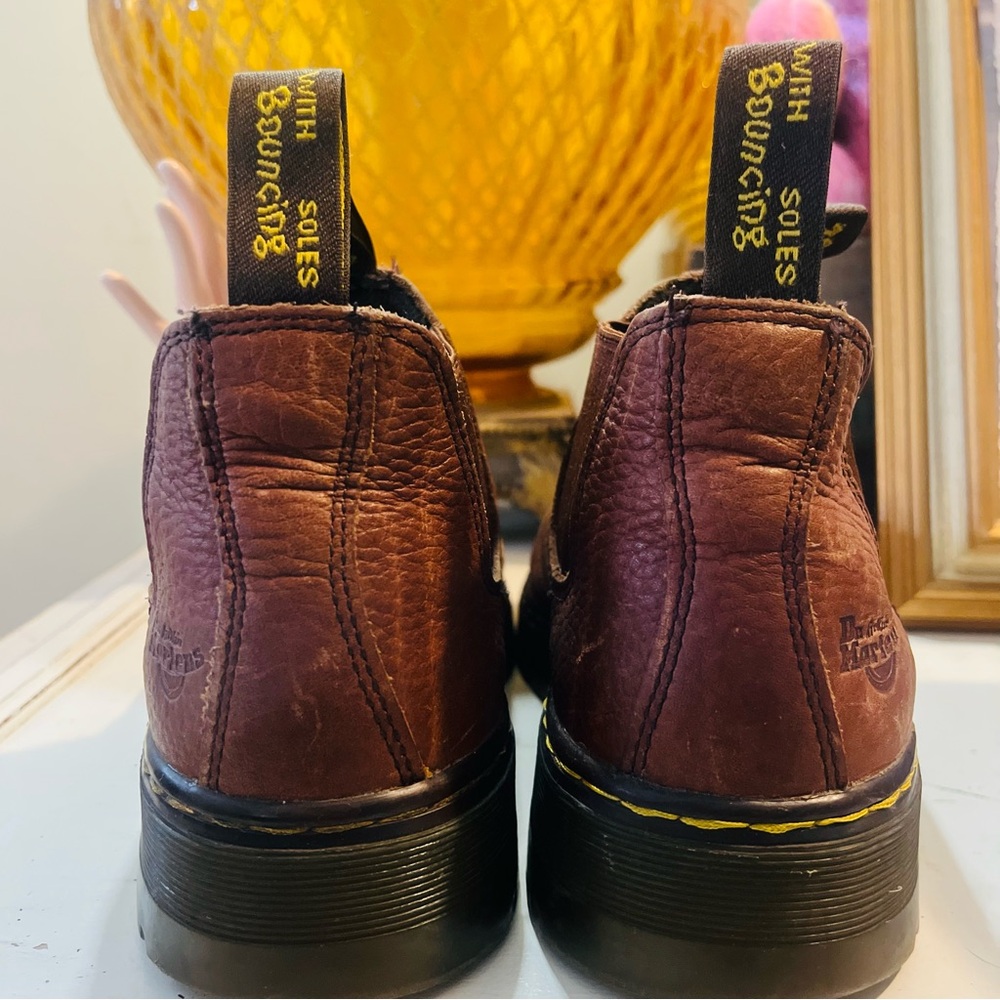 Dr. Martens Brown Steel Toe Leather Men's Boots with Yellow Stitching